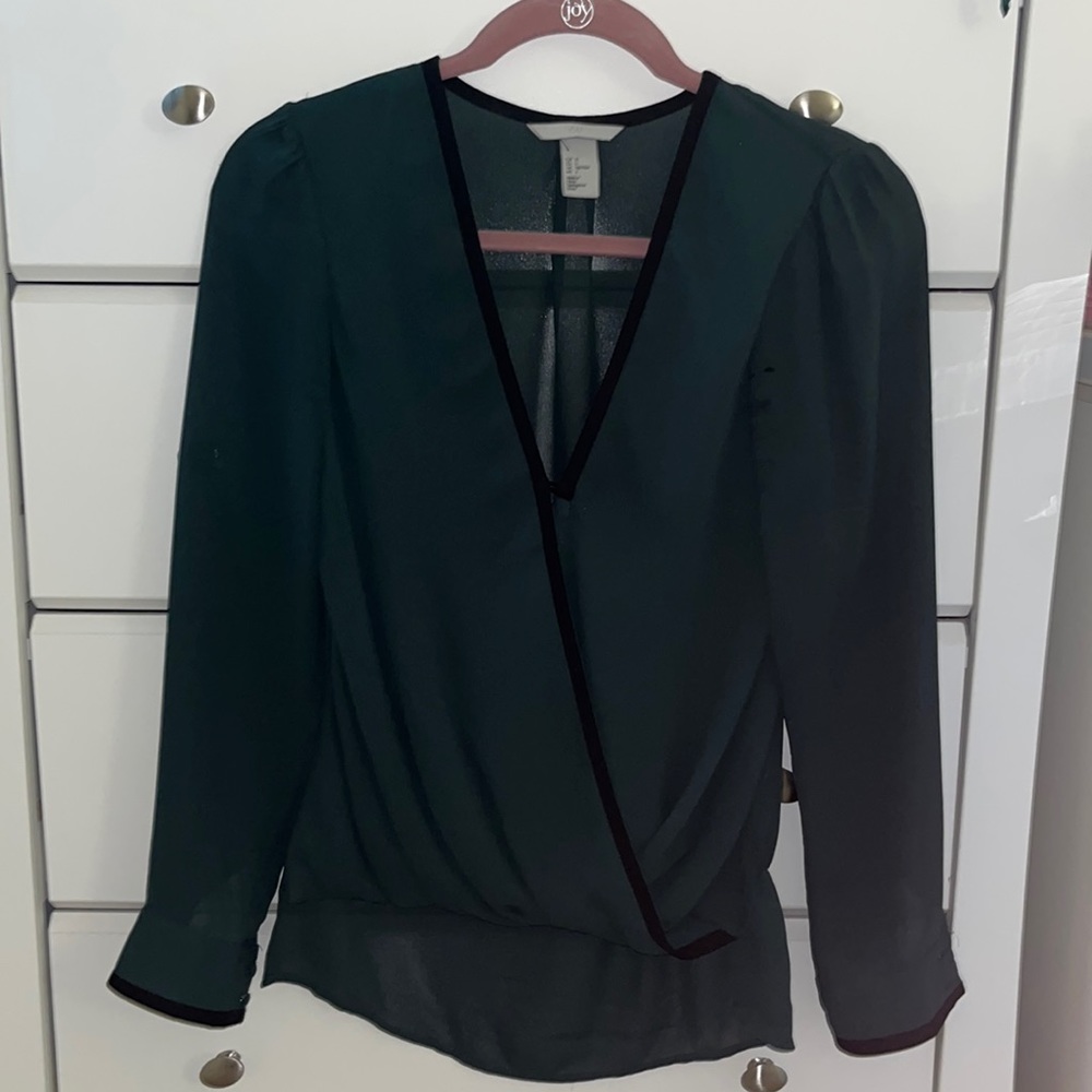 H&M dark green sheer blouse